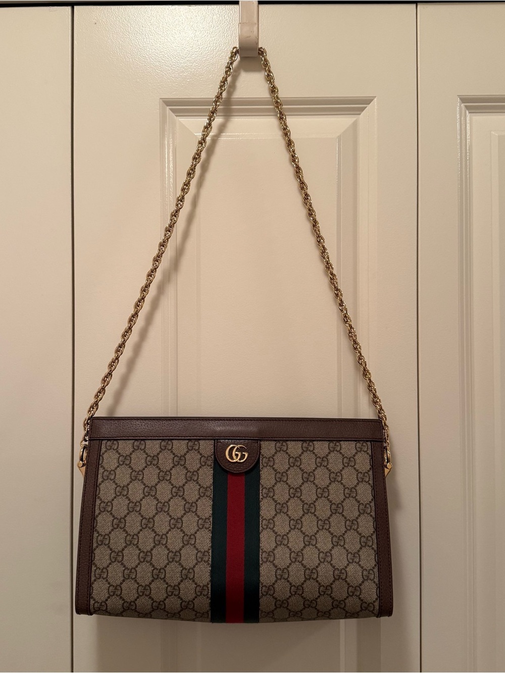 Gucci Canvas Shoulder Bag with Emerald Inside